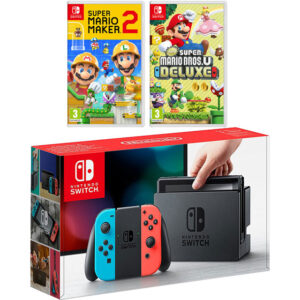Nintendo Switch+Super Mario maker 2+Super Mario bros u deluxe videoconsola portátil 15,8 cm (6.2″) 32 GB Pantalla táctil Wifi Azul, Gris, Rojo