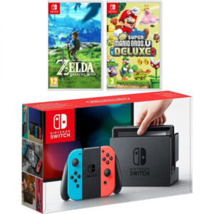 Nintendo Switch+ The Legend Of Zelda Breath Of The Wild+Super Mario Bros U Deluxe videoconsola portátil 15,8 cm (6.2″) 32 GB Wifi Azul, Gris, Rojo